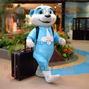 Sky Blue Otter mascot costume character dressed with a Running Shorts and Briefcases