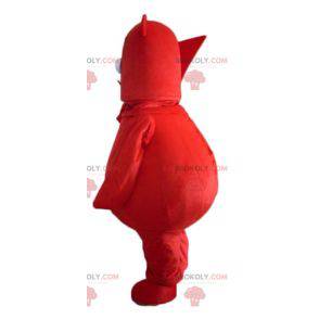 Mascotte grande orso rosso con una foglia in mano -