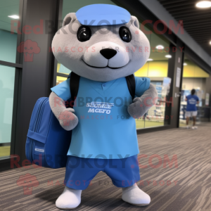 Sky Blue Otter mascot costume character dressed with a Running Shorts and Briefcases