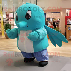 Cyan knölval maskot kostym...