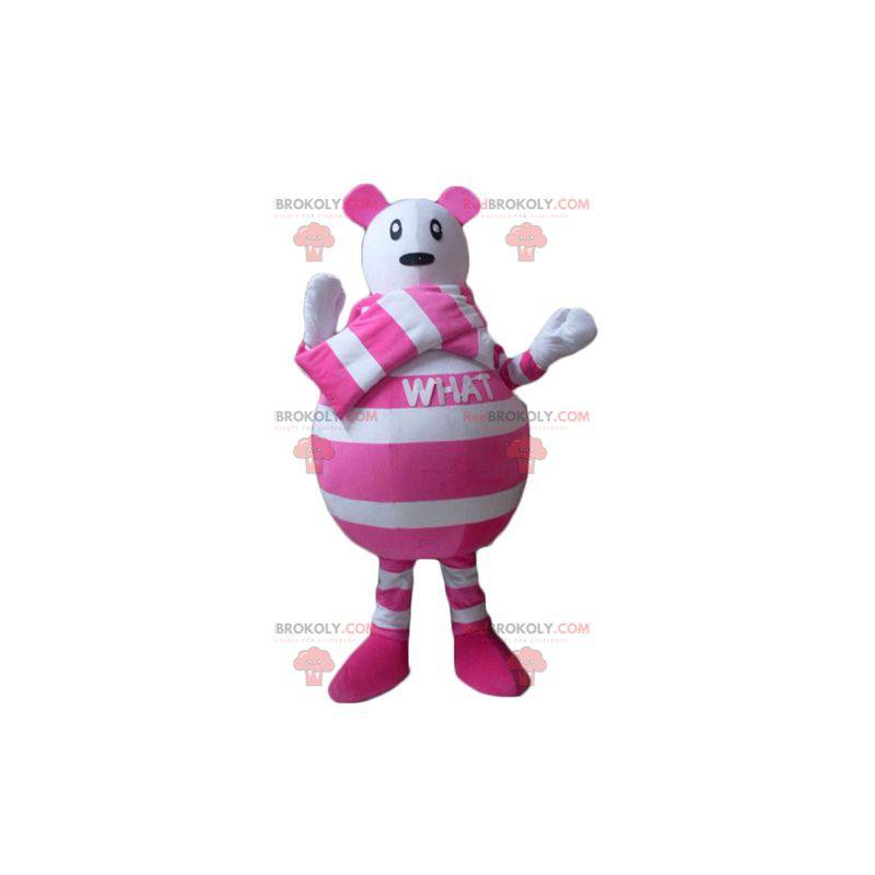 Mausmaskottchen mit weißen und rosa Streifen - Redbrokoly.com