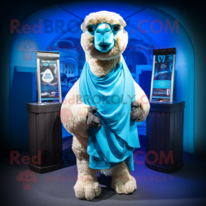 Cyan Camel mascot costume character dressed with a Rash Guard and Scarf clips