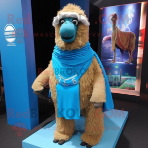 Cyan Camel mascot costume character dressed with a Rash Guard and Scarf clips