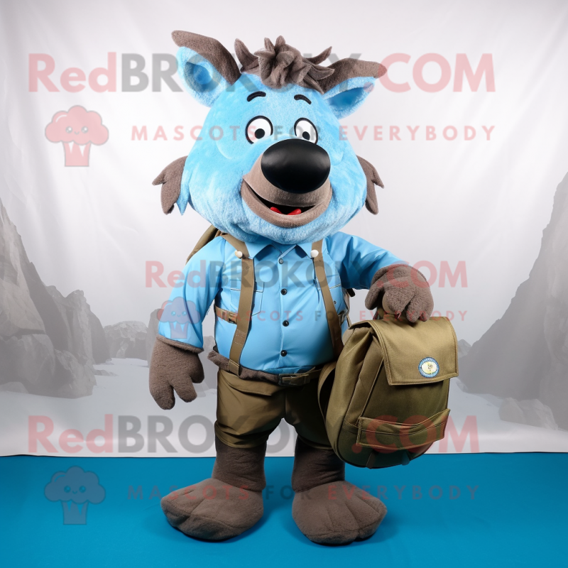 Sky Blue Wild Boar mascot costume character dressed with a Cargo Pants and Messenger bags