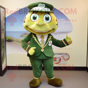 Olive Cod mascot costume character dressed with a Culottes and Ties
