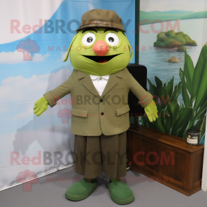 Olive Cod mascot costume character dressed with a Culottes and Ties