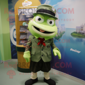 Olive Cod mascot costume character dressed with a Culottes and Ties