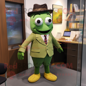 Olive Cod mascot costume character dressed with a Culottes and Ties