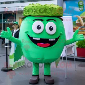 Green Burgers mascot costume character dressed with a T-Shirt and Ties