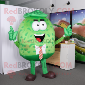 Green Burgers mascot costume character dressed with a T-Shirt and Ties