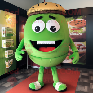 Green Burgers mascot costume character dressed with a T-Shirt and Ties