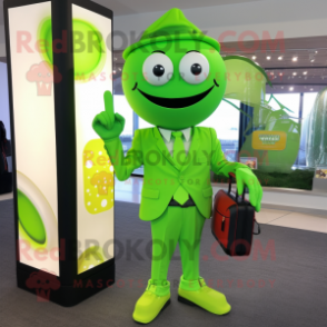 Lime Green Pendant mascot costume character dressed with a Suit Jacket and Wallets