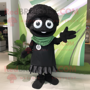 Black Spinach mascot costume character dressed with a Bermuda Shorts and Scarves