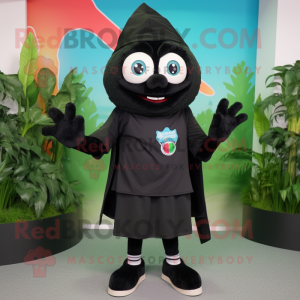 Black Spinach mascot costume character dressed with a Bermuda Shorts and Scarves