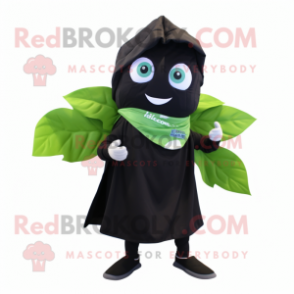 Black Spinach mascot costume character dressed with a Bermuda Shorts and Scarves