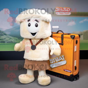 Cream Shepard'S Pie mascot costume character dressed with a Cargo Shorts and Briefcases