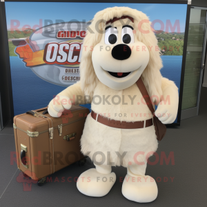 Cream Shepard'S Pie mascot costume character dressed with a Cargo Shorts and Briefcases