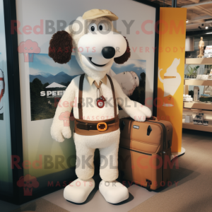 Cream Shepard'S Pie mascot costume character dressed with a Cargo Shorts and Briefcases