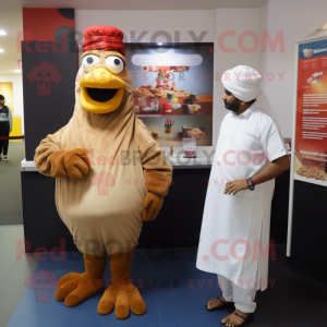 Tan Tandoori Chicken mascot costume character dressed with a Cover-up and Watches