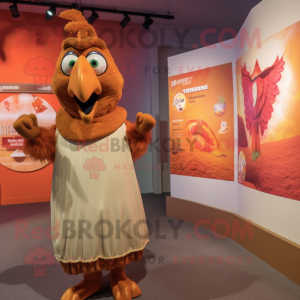 Tan Tandoori Chicken mascot costume character dressed with a Cover-up and Watches