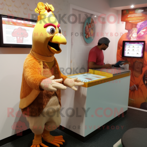 Tan Tandoori Chicken mascot costume character dressed with a Cover-up and Watches