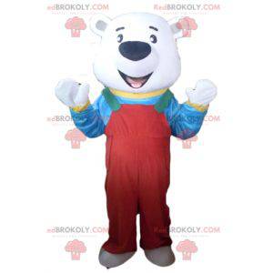 Mascota del oso polar con un mono rojo y una camiseta -