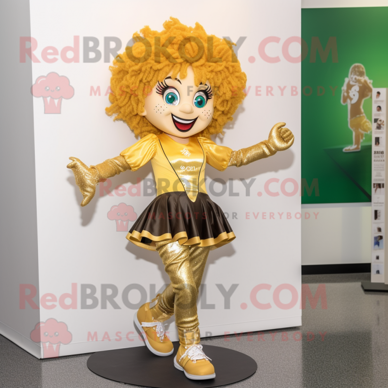 Gold Irish Dancer mascot costume character dressed with a Joggers and Hairpins Gold Irish Dancer mascot costume character dressed with a Joggers and Hairpins