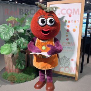 Rust Grape mascot costume character dressed with a Sweater and Reading glasses