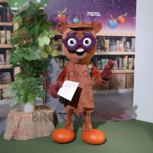 Rust Grape mascot costume character dressed with a Sweater and Reading glasses