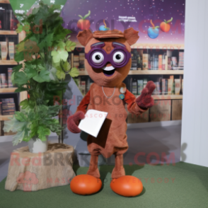 Rust Grape mascot costume character dressed with a Sweater and Reading glasses