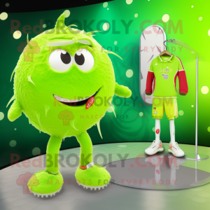 Lime Green Ice mascot costume character dressed with a One-Piece Swimsuit and Hairpins