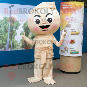 Beige Pad Thai mascot costume character dressed with a Henley Shirt and Wraps