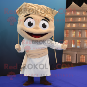 Beige Pad Thai mascot costume character dressed with a Henley Shirt and Wraps