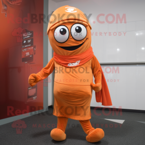 Rust Orange mascot costume character dressed with a Joggers and Scarves