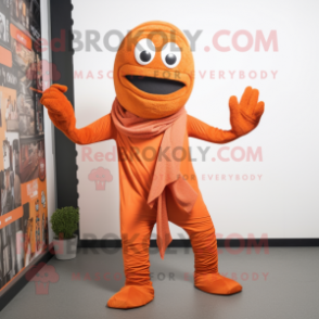 Rust Orange mascot costume character dressed with a Joggers and Scarves