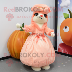 Peach Alpaca mascot costume character dressed with a Ball Gown and Caps