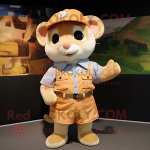 Peach Dormouse mascot costume character dressed with a Cargo Shorts and Hats