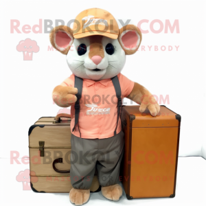 Peach Dormouse mascot costume character dressed with a Cargo Shorts and Hats