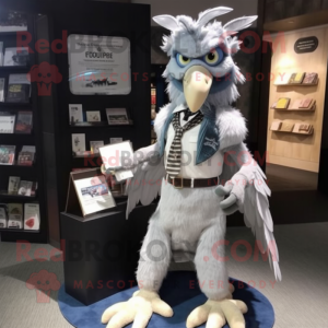 Silver Harpy mascot costume character dressed with a Oxford Shirt and Wallets