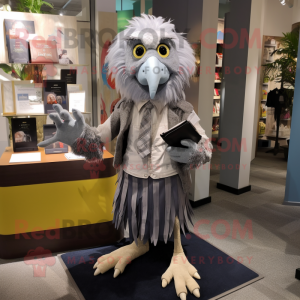 Silver Harpy mascot costume character dressed with a Oxford Shirt and Wallets