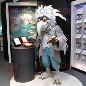 Silver Harpy mascot costume character dressed with a Oxford Shirt and Wallets