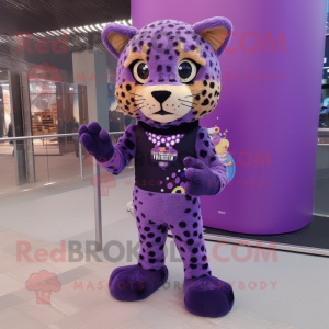 Lila Leopard maskot kostym...