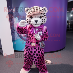Purple Leopard mascot costume character dressed with a Blouse and Cummerbunds