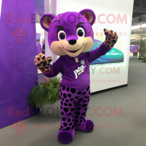 Purple Leopard mascot costume character dressed with a Blouse and Cummerbunds