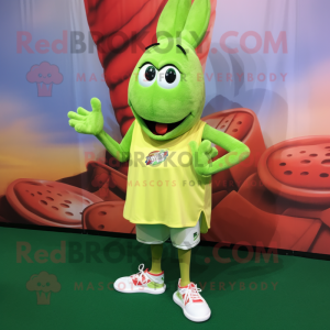 Olive Shrimp Scampi mascot costume character dressed with a Graphic Tee and Anklets