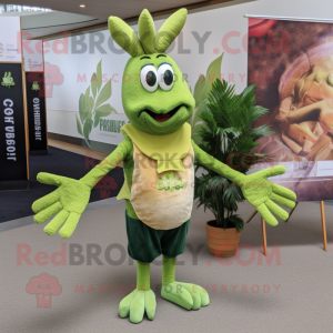 Olive Shrimp Scampi mascot costume character dressed with a Graphic Tee and Anklets