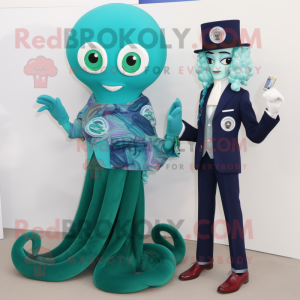Teal Medusa mascot costume character dressed with a Blazer and Brooches