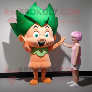 Peach Elf mascot costume character dressed with a Tank Top and Hair clips