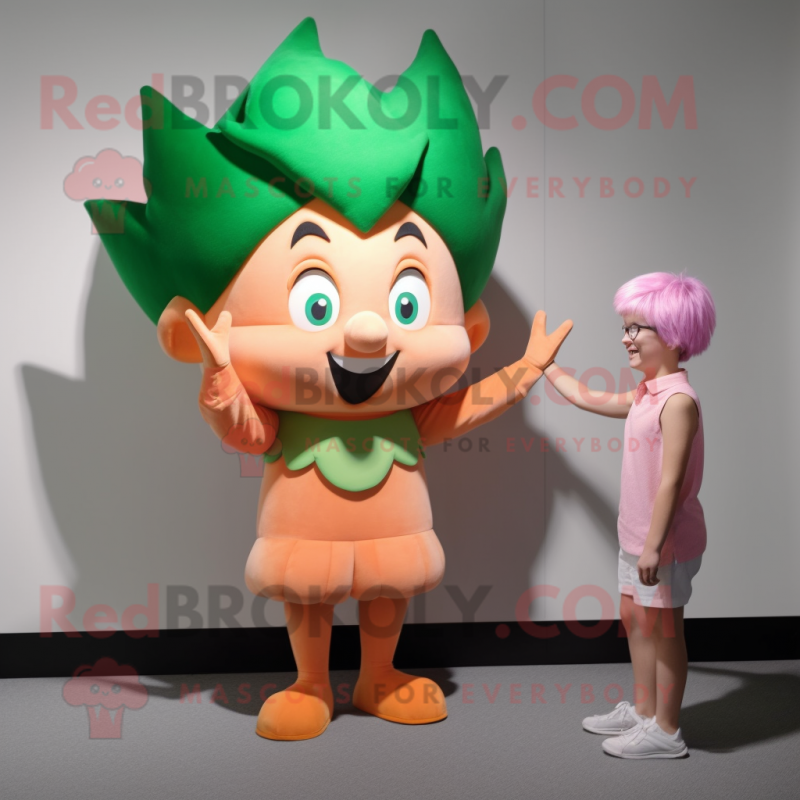 Peach Elf mascot costume character dressed with a Tank Top and Hair clips Peach Elf mascot costume character dressed with a Tank Top and Hair clips
