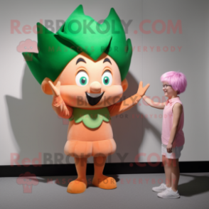 Peach Elf mascot costume character dressed with a Tank Top and Hair clips